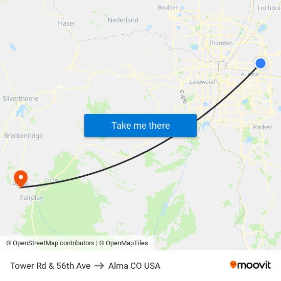 Tower Rd & 56th Ave to Alma CO USA map