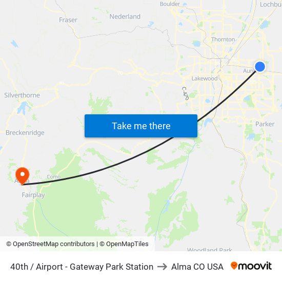 40th  / Airport - Gateway Park Station to Alma CO USA map