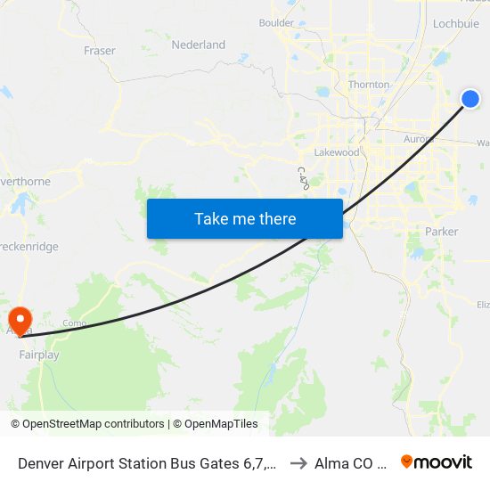 Denver Airport Station Bus Gates 6,7,8,9 & 10 to Alma CO USA map