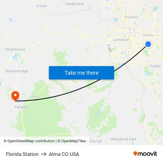 Florida Station to Alma CO USA map