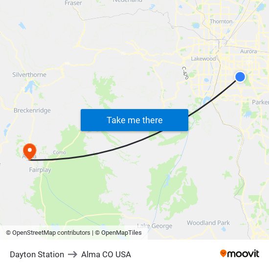 Dayton Station to Alma CO USA map