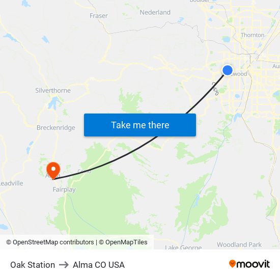 Oak Station to Alma CO USA map