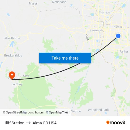 Iliff Station to Alma CO USA map