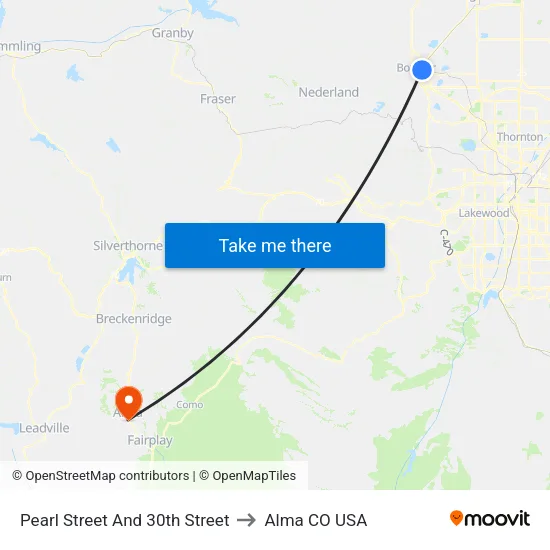 Pearl Street And 30th Street to Alma CO USA map