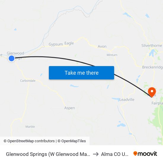 Glenwood Springs (W Glenwood Mall) to Alma CO USA map