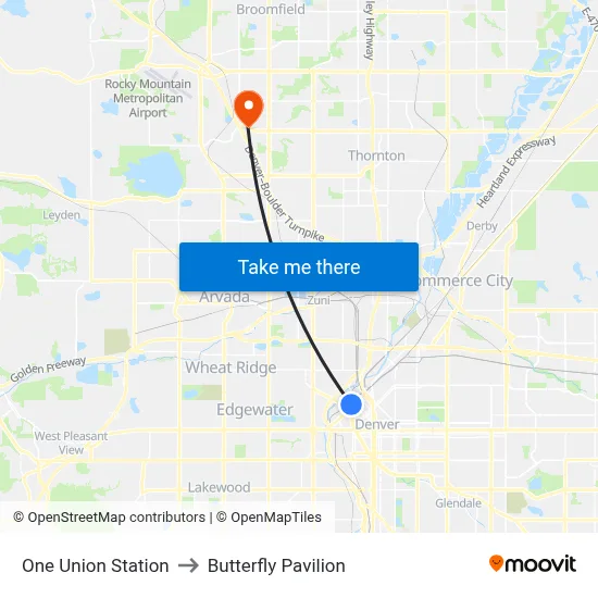 One Union Station to Butterfly Pavilion map
