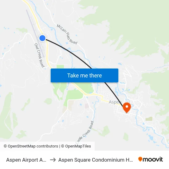 Aspen Airport ASE to Aspen Square Condominium Hotel map