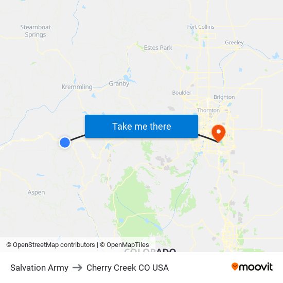 Salvation Army to Cherry Creek CO USA map