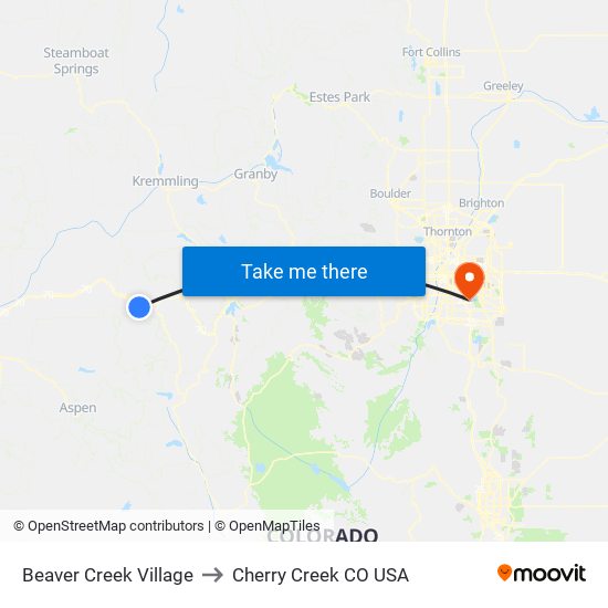 Beaver Creek Village to Cherry Creek CO USA map