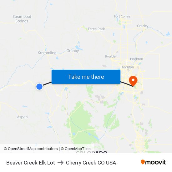 Beaver Creek Elk Lot to Cherry Creek CO USA map