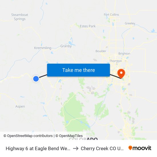 Highway 6 at Eagle Bend West to Cherry Creek CO USA map