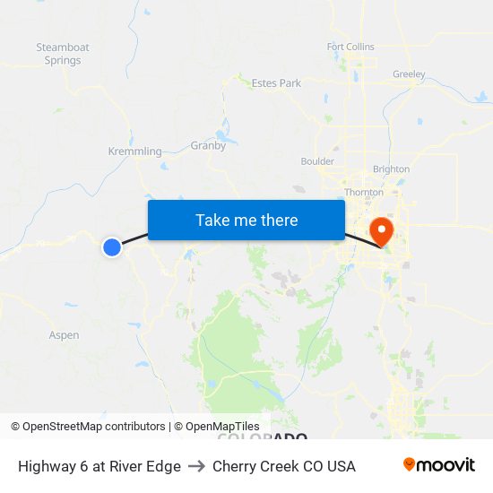 Highway 6 at River Edge to Cherry Creek CO USA map
