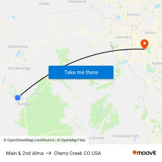 Main & 2nd Alma to Cherry Creek CO USA map