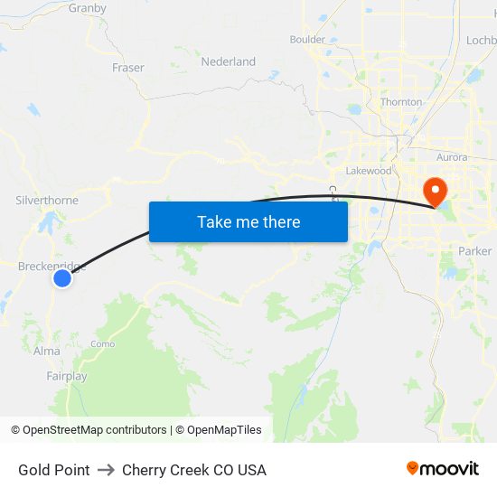 Gold Point to Cherry Creek CO USA map