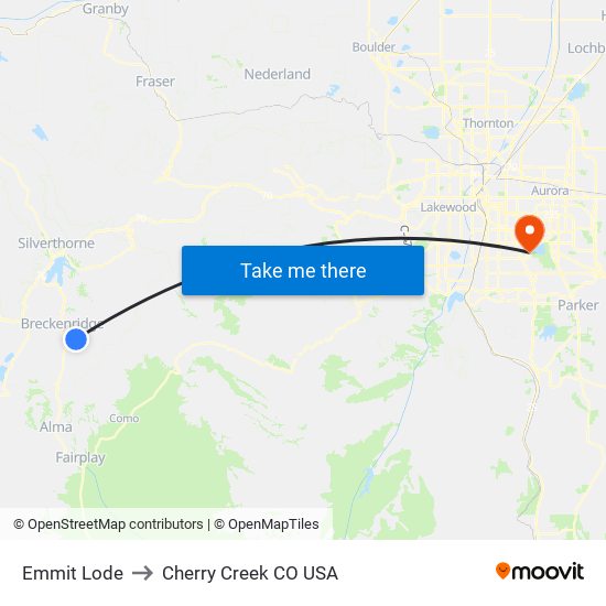 Emmit Lode to Cherry Creek CO USA map