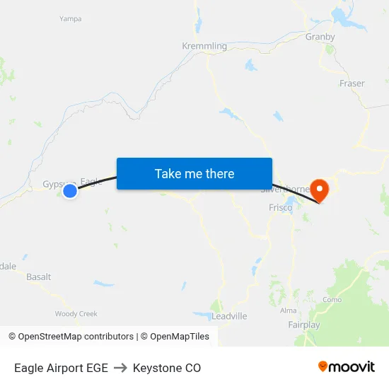 Eagle Airport EGE to Keystone CO map