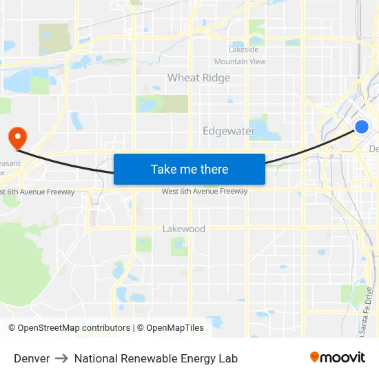 Denver to National Renewable Energy Lab map