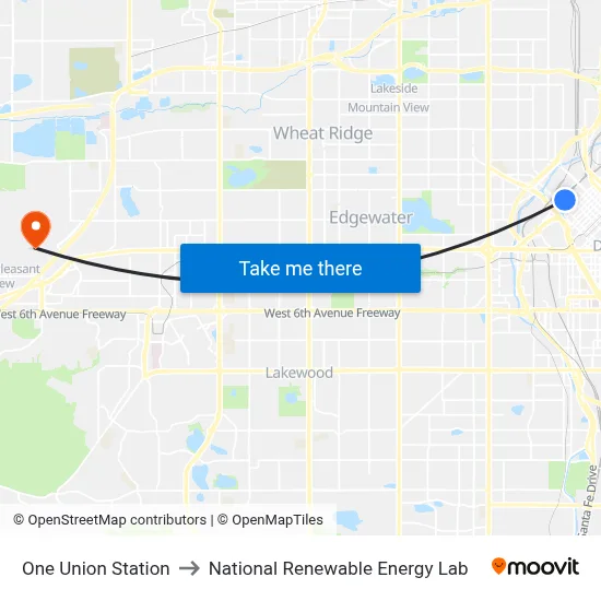 One Union Station to National Renewable Energy Lab map