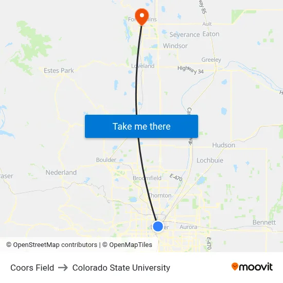 Coors Field to Colorado State University map