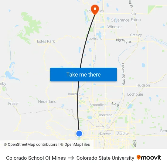 Colorado School Of Mines to Colorado State University map
