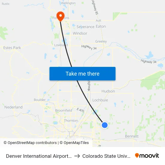 Denver International Airport Train to Colorado State University map