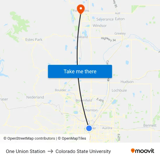 One Union Station to Colorado State University map