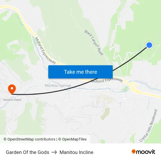 Garden Of the Gods to Manitou Incline map