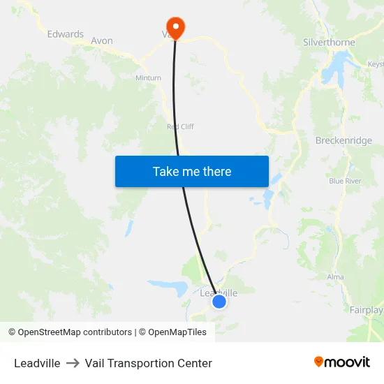 Leadville to Vail Transportion Center map