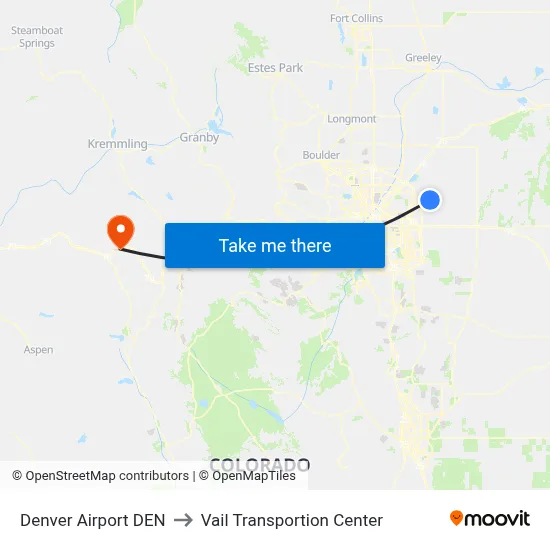 Denver Airport DEN to Vail Transportion Center map