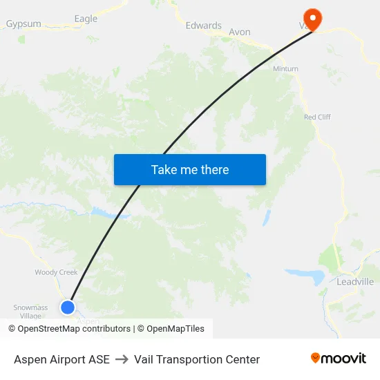 Aspen Airport ASE to Vail Transportion Center map