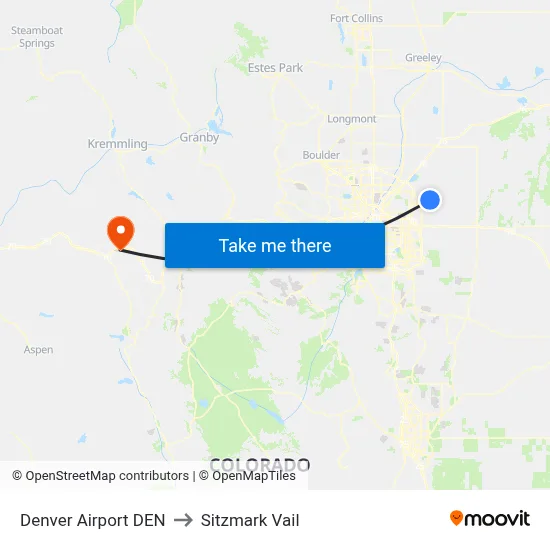 Denver Airport DEN to Sitzmark Vail map