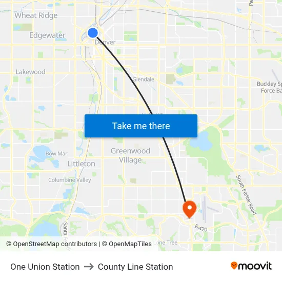 One Union Station to County Line Station map