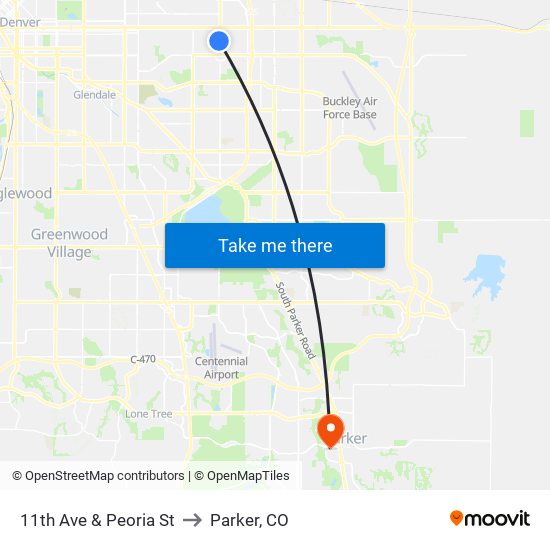 11th Ave & Peoria St to Parker, CO map