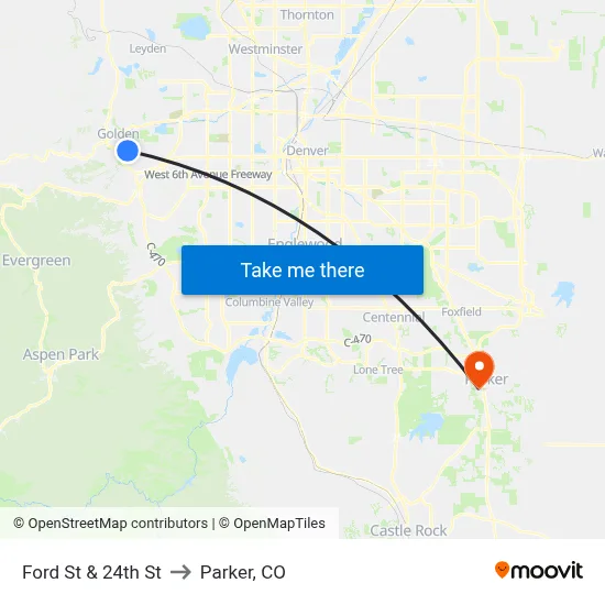 Ford St & 24th St to Parker, CO map