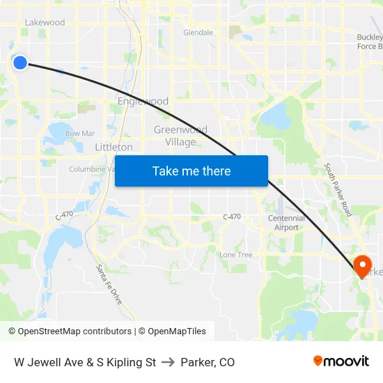 W Jewell Ave & S Kipling St to Parker, CO map