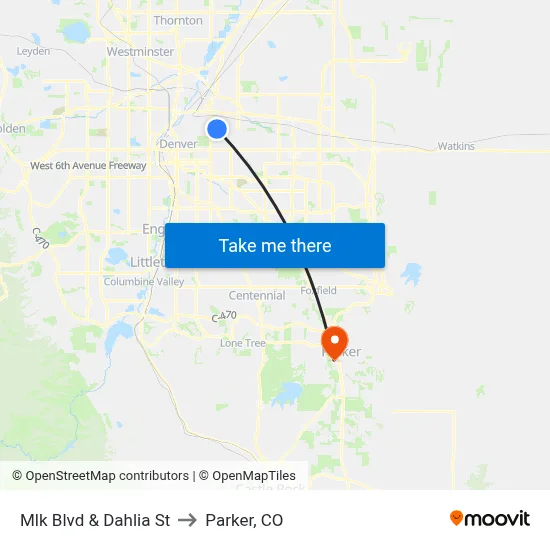 Mlk Blvd & Dahlia St to Parker, CO map