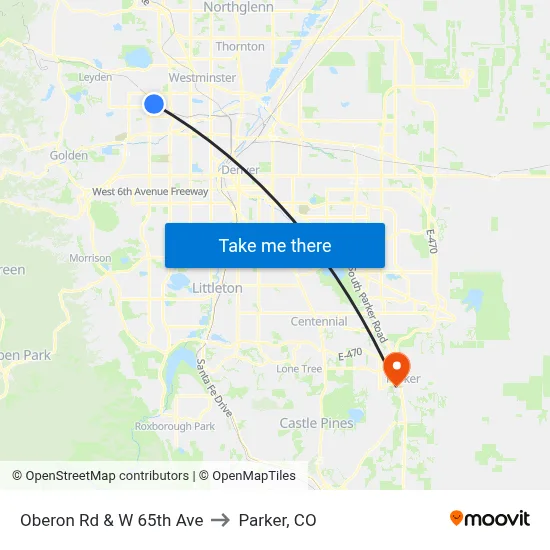 Oberon Rd & W 65th Ave to Parker, CO map
