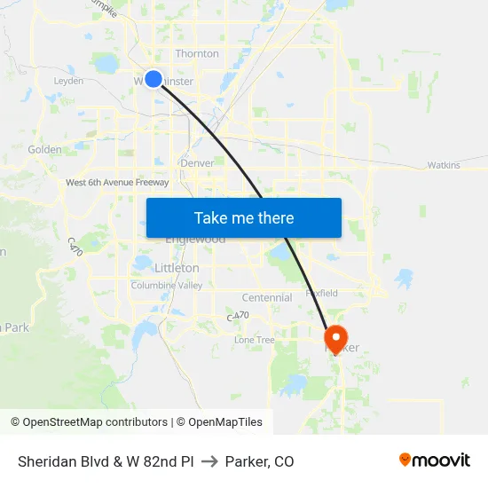 Sheridan Blvd & W 82nd Pl to Parker, CO map