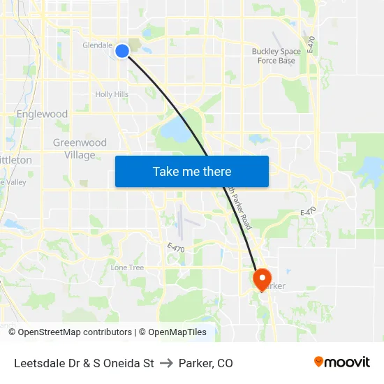 Leetsdale Dr & S Oneida St to Parker, CO map