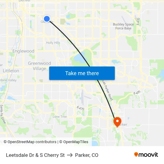 Leetsdale Dr & S Cherry St to Parker, CO map