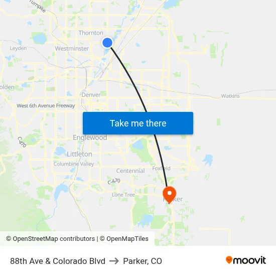 88th Ave & Colorado Blvd to Parker, CO map