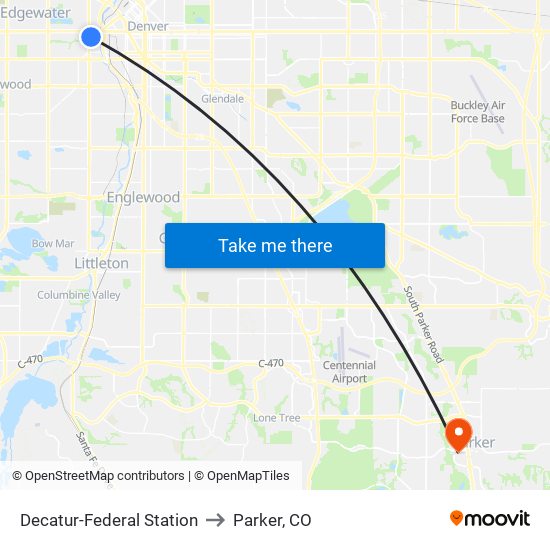 Decatur-Federal Station to Parker, CO map