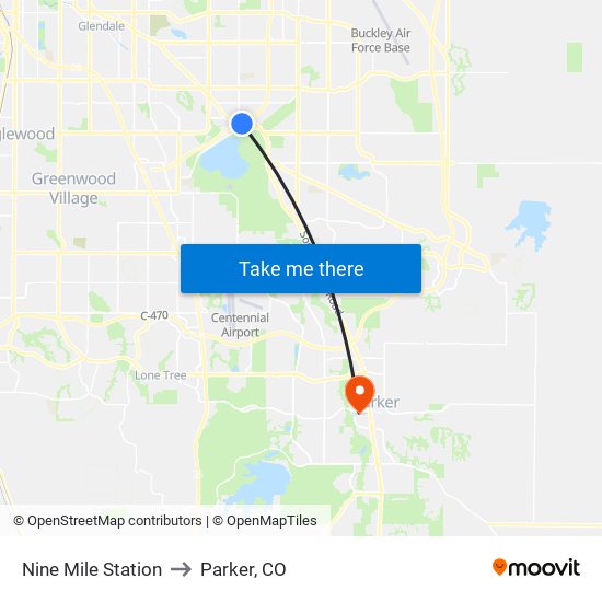 Nine Mile Station to Parker, CO map