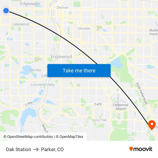 Oak Station to Parker, CO map