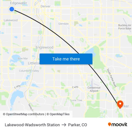 Lakewood-Wadsworth Station to Parker, CO map