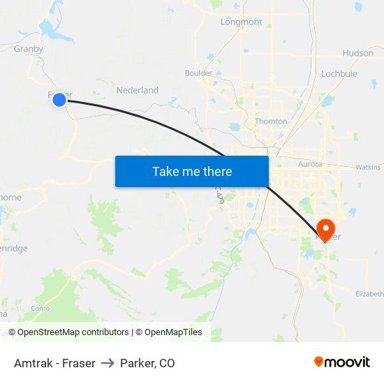 Amtrak - Fraser to Parker, CO map