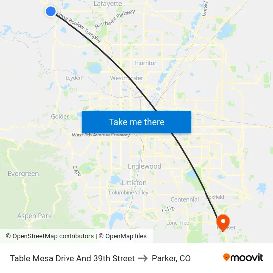 Table Mesa Drive And 39th Street to Parker, CO map