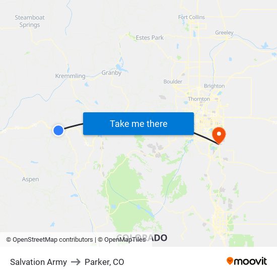 Salvation Army to Parker, CO map