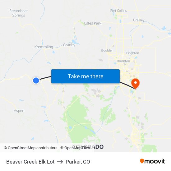 Beaver Creek Elk Lot to Parker, CO map
