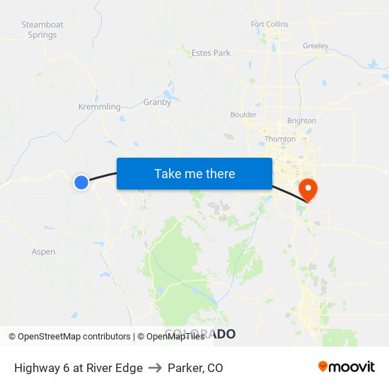 Highway 6 at River Edge to Parker, CO map